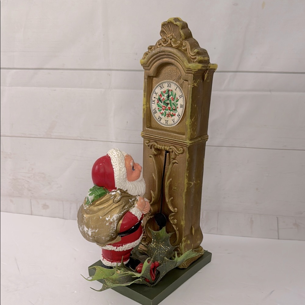 Vintage Florabelle Flowers N.J. Santa Blowmold with Grandfather Clock assemblage